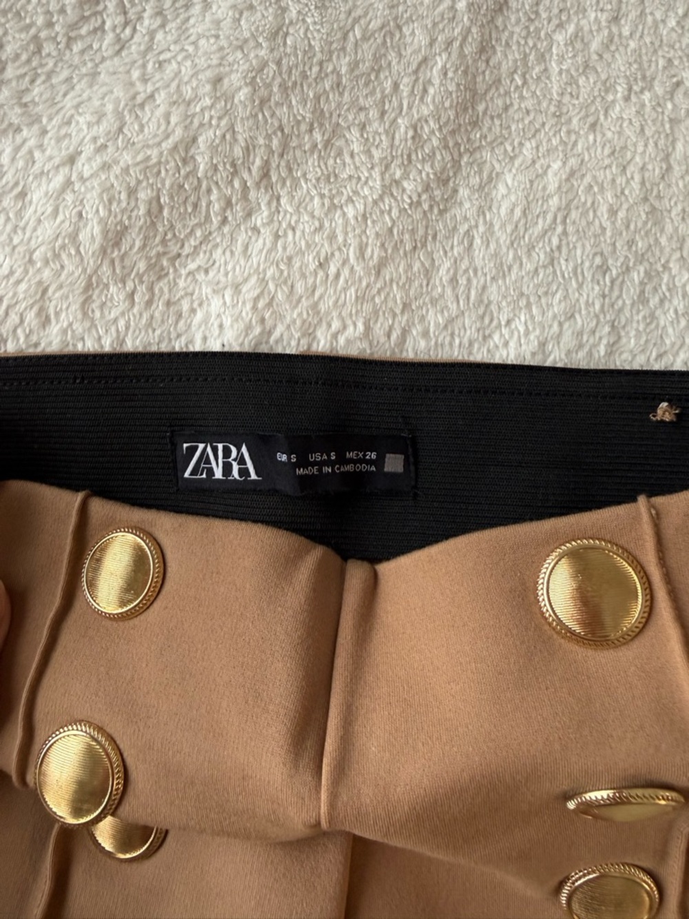 ZARA Tan High-Waist Skirt with Gold Buttons